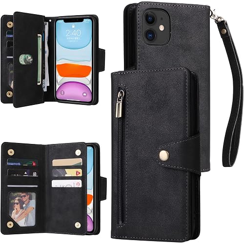 YocoverTech for iPhone 11 Case,for iPhone 11 Wallet Case[6 Card Slots and 1 Zipper Coin Pocket] PU Leather Stand Flip Cover w