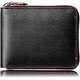 [FRANCK ROSSINI] 財布 メンズ 二つ折り 牛革 ラウンドファスナー (N-Black/Red)