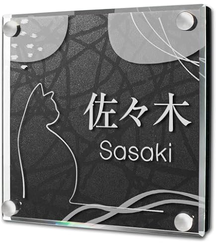 Amazon.co.jp: ガラス表札 ステンレス板付き 150x80x10mm にゃんこと