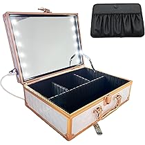 ローズゴールド メイクアップボックス LEDライト付き Amazon.co.jp: AKUSTOK メイクボックス 鏡付き LED照明 持運び