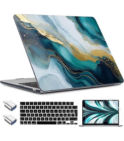 HBLX Hard Shell Case For New MacBook Air 13.6 Inch 2022 M2 Model A2681 — 3D Color Printing Matte Cover & Keyboard Skin, Blue Marble - View #13