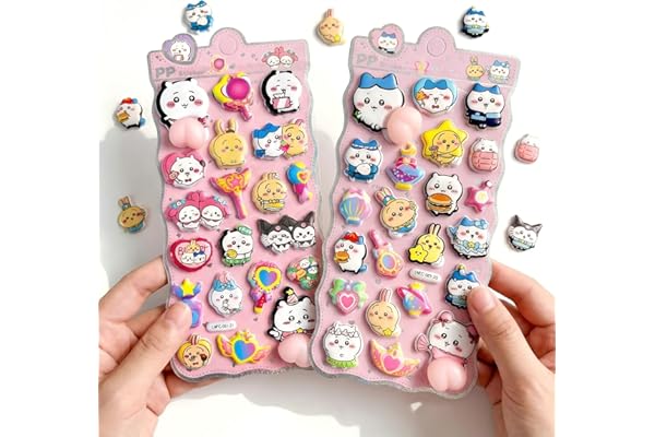 Ocuklyシール2枚セット - 3D柔らかいPVC製 ご褒美シー ル デコレーション、女の子向け プランナー・ノート・スマホ・ウォーターボトル装飾用 3D浮き立つ漫画風レリーフステッカー(C)
