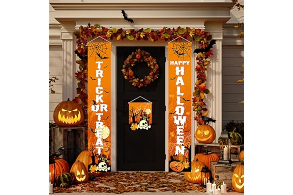 Paready ハロウィン タペストリー 壁掛け おしゃれ 飾り付け 玄関 飾り 背景 デコレーション 装飾 Happy Halloween パーティー ハロウィングッズ 窓 壁 部屋 インテリア かぼちゃ オレンジ 30*180cm