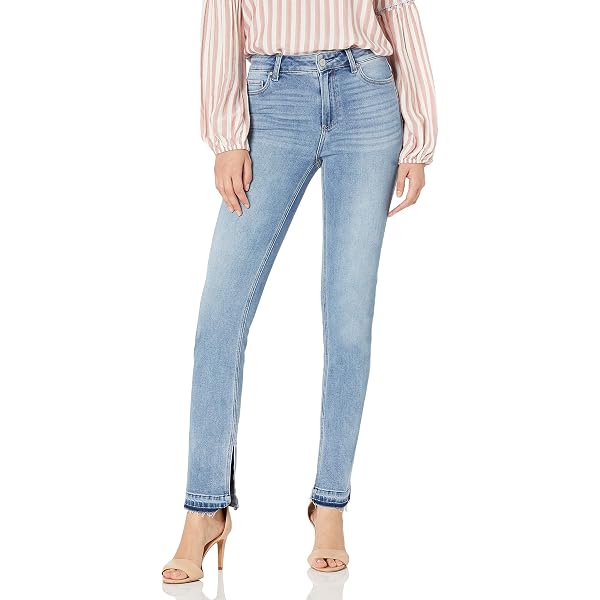 PAIGE Women's Cindy Vintage High Rise Straight Ankle Jeans - Raw Hem, Marbled Wash - View #5
