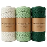 MARUHADO マクラメ糸 マクラメヤーン 3mm 3色セット 合計300m 紐 マクラメロープ コットン 編み物 手芸 ハンドメイド グリーン系