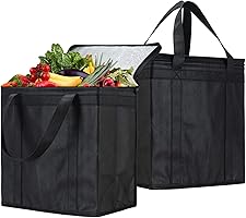 NZ home 2 Pack Insulated Reusable Grocery Bags, Cleanable, Collapsible, EZ Pack, Strengthened Handles, Dual Sliders Zipper