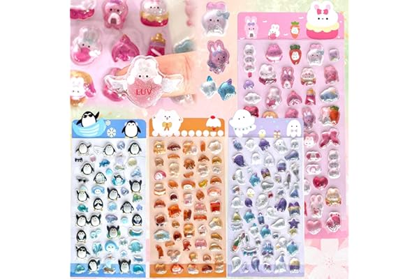2026年新型 シール ぷくぷく 4枚 中実【改良を重ねた 10種類以上】ぷっくり 立体 ごほうび ステッカー うるつや グリッター デコシール 3D 手帳デコ スマホケース うさぎ ねこ 猫 ペンギン キラキラ 推し活デコ 女の子 子供 プレゼント 可愛い TO24FD001 A型