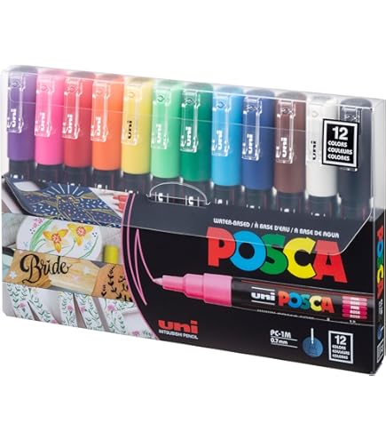 thumbnail image 2 of Uni Posca Paint Marker Pen Set – Fine Point (0.9-1.3mm), 7 Natural Pastel Colors (PC-3M 7C) 2 of 12