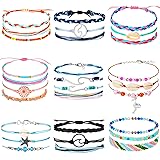 Hicarer 29 Pieces Adjustable Surfer Wave Bracelet Summer Ocean Strand Bracelet Waterproof Handmade Friendship Bracelet Sunflo