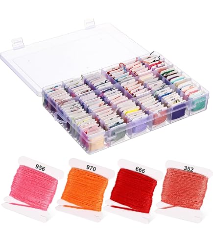 【チェック柄】刺繍糸フロスセット 262パック 200色 8 M/個 クロスステッチ縫い糸 フロスビンと62個のクロスステッチツール 4段透明収納ボックス