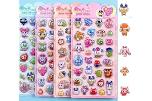 Winnges 【4枚セット】3D立体たまごっちのシール まめっち めめっち くちばっち たまごっち[シールシート] マシュマロ風携帯電話飾り用 DIY用 手帳用 貼り付け可能 手芸用品 贈り物 子供 女の子 (B) (K3)