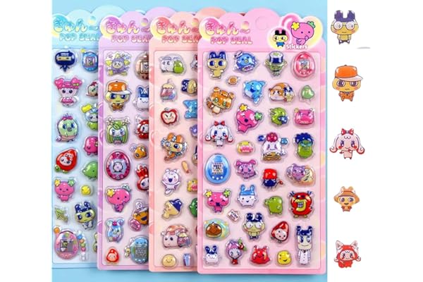 Winnges 【4枚セット】3D立体たまごっちのシール まめっち めめっち くちばっち たまごっち[シールシート] マシュマロ風携帯電話飾り用 DIY用 手帳用 貼り付け可能 手芸用品 贈り物 子供 女の子 (B) (K3)