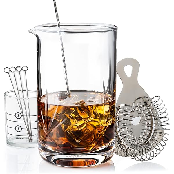 Libbey Carats 4-Piece Cocktail Mixing Set - 25.5 Oz Mixing Glass, Jigger, Strainer & Spoon For Home Bartending