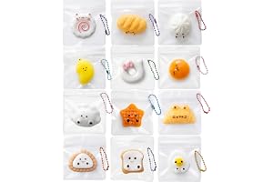 CHALAN ミニ スクイーズ キーホルダー 12個セット ぷにぷに チャーム もちもち 水感 ボールチェーン付き 暇つぶし 癒しグッズ 握る玩具 ストレス解消 面白い 感覚玩具 おもちゃ 柔らかい 弾性 触感いい 子供 大人 プレゼント ギフト A 食べ物セット (全12種)