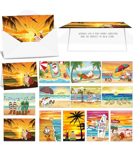 Masterpiece Palm Tree Snow Globe Christmas Cards / 16 Boxed Tropical Beach Holiday - View #8