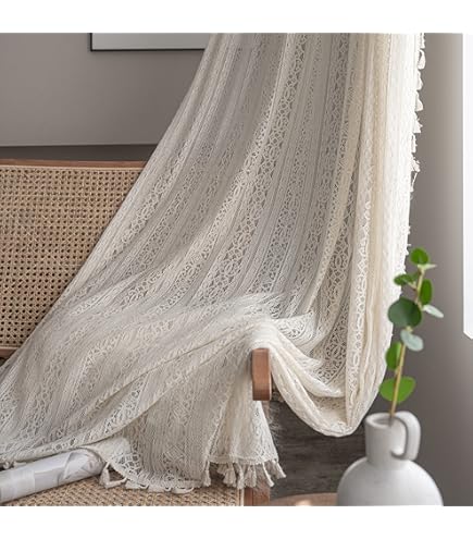 FOLKSIDE Beige Lace Curtains 52x96 Inches - Vintage Floral Rod Pocket Sheers For Living Room, Bedroom - View #12