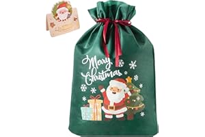 クリスマス ラッピング 袋 プレゼント 袋 大きい ギフト袋 不織布 巾着袋 プレゼント用 贈り物 包装袋 リボン付き パーテイー用 プレゼント用 サンタクロース コスプレ小物 ギフトバッグ かわいい 子供 お菓子袋 (グリーン, 2L 44*58CM)