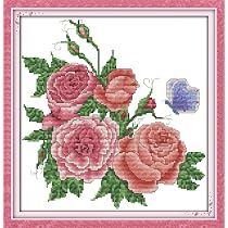 Amazon | OWN4B クロスステッチ刺繍キット図案印刷、11ct バラ 初心者