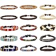 LOYALLOOK 15pcs Men Women Linen Hemp Cords Wood Beads Ethnic Tribal Bracelets Leather Wristbands
