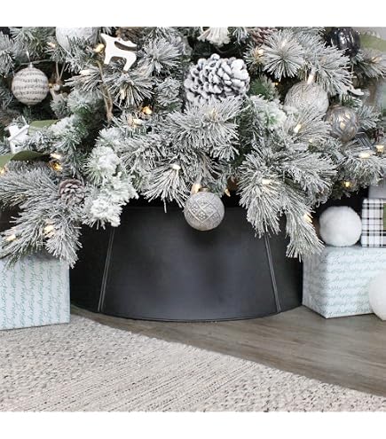 AuldHome Metal Christmas Tree Collar – 23" Diameter Base, Black Enamelware Style, For Short & Pencil Trees - View #9
