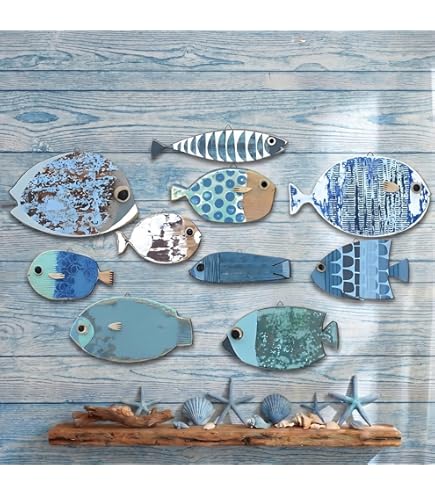 Amazon.co.jp: Weysat 20個 木製 魚 壁 装飾 航海 沿岸 ウッド