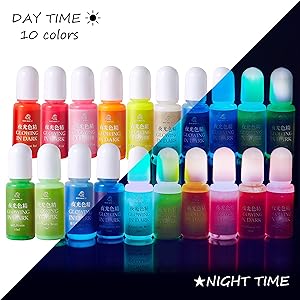 ヒマラヤ 蓄光 レジン着色剤 10色セット 夜光 カラー液 レジン用 ジェルネイル用 暗いところで光る夜光カラー液 DI…