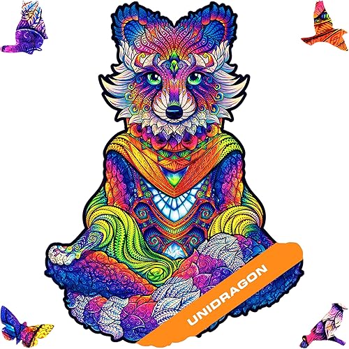 UNIDRAGON Original Wooden Jigsaw Puzzles - Emanating Raccoon, 281 pcs, King Size 30 x 40 cm, Beautiful Package, Unique Shape,