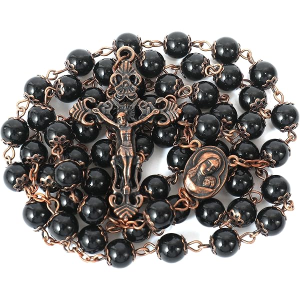 Handmade Tiger Eye Beads Rosary Necklace – Catholic Crucifix Pendant With Lourdes Medal (Pewter) - View #7