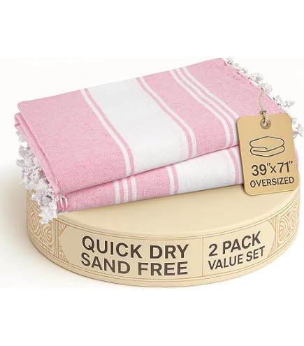 PESHTINO Turkish Beach Towel - 100% Cotton, 38x71 Inches, Quick Dry, Sand Proof, Lightweight, Powder Pink