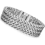 LOYALLOOK Stainless Steel 19MM Cuban Curb Link Chain Men's Bracelets Rock Link Wristband,8.0-9.1 Inches