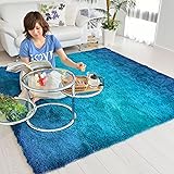 なかね家具 グラデーションシャギーラグ おしゃれ ホットカーペット対応 ブルー 140×200 325gran