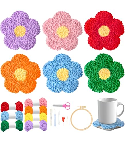 Punch Needle Coaster Kit Smile | 22-Piece DIY Embroidery Craft Set ...