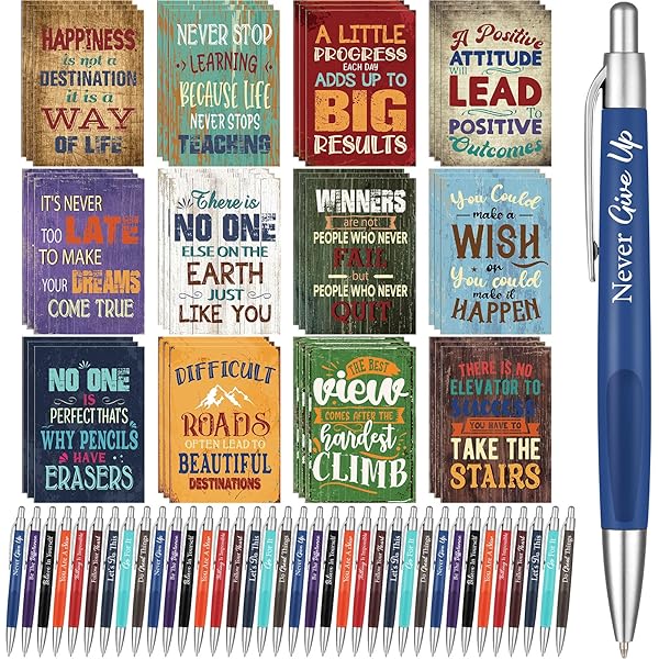 Pasimy 218 Pcs Inspirational Stationery Gifts Motivational Mini Notepad Pen Quote Bookmarks Stress Relief Stickers Inspiring Silicone Keychains Kid A - View #4