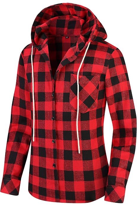 Fesky Womens Red Buffalo Plaid Shirts 