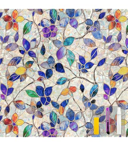 GORGECRAFT Cherry Blossom Rainbow Window Film - 39.4"x17" Privacy Static Cling With 3D Sun Catcher Effect