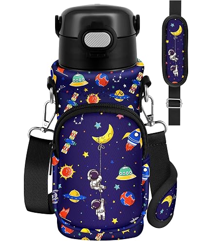 Kids Water Bottle Carrier Bag - Rainbow Neoprene, Adjustable Strap, Padded Pocket - View #9
