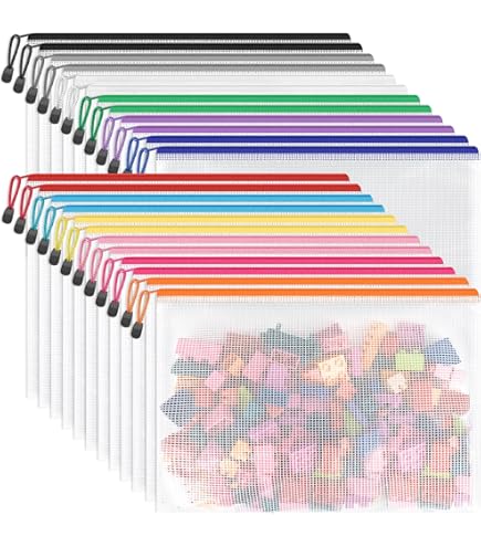 JARLINK 32pc Mesh Zipper Pouches - A4 Size Waterproof Document Bags, 8 Colors