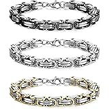 FIBO STEEL 2-3 Pcs 8MM Stainless Steel Chain Link Bracelets for Men Byzantine Bracelets,8.0-9.1 inches