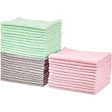 Amazonベーシック クリーニングクロス マイクロファイバー製 グリーン, グレー, ピンク 36枚入, 40 L x 30 W cm