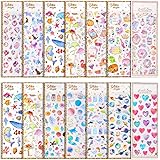 SANNIX キラキラシール 女の子 14シート ごほうびシール 手帳ステッカー ぷくぷく シール キラキラ ハート 立体 デコ ステッカー ごほうび スケジュール帳 天体心柄と猫魚
