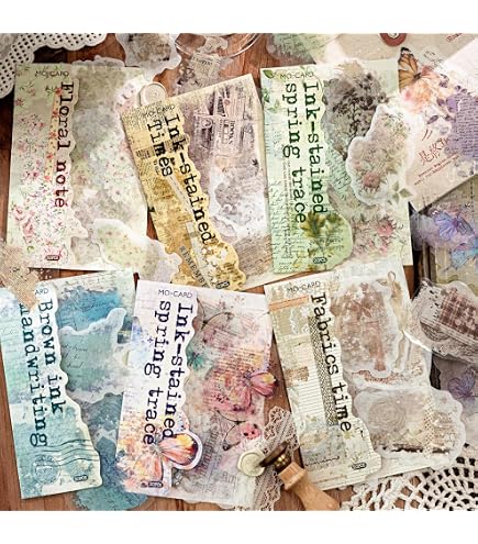 ⭐️SALE⭐️ コラージュ素材　紙もの　素材紙　【2299】 Amazon | シール 紙素材 ビンテージ素材セット【ピンク】コラージュ