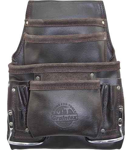Graintex ST2852 7-Pocket Nail & Tool Pouch, Rugged Black Top Grain Leather For Framers, Electricians, Plumbers, And Handymen