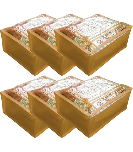 Reusable Cotton Saree Storage Bags With Blouse Compartment - Set Of 12