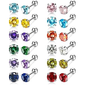 Jstyle[ジェイスタイル]【12色12ペアセット】レディース ピアス CZジルコニア スタッドピアス イヤリング 金…