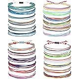 CASSIECA 24 Pcs VSCO Friendship Bracelets for Women Men Handmade Waterproof Coated Braided Rope Bracelet Set Adjustable Surfe