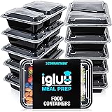 2 Compartment Meal Prep Containers - Reusable BPA Free Plastic Food Storage Trays with Airtight Lids - Microwavable, Freezer 