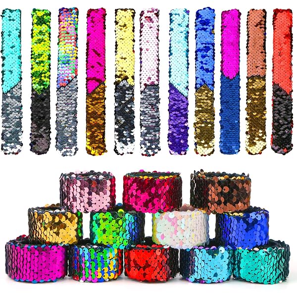 24Pcs Disco Slap Bracelets Silver Sequin Slap Bracelets Glitter...