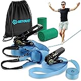 Get Out! Slackline Beginner Kit for Kids and Adults – Classic Slackline with Training Line Complete Kit