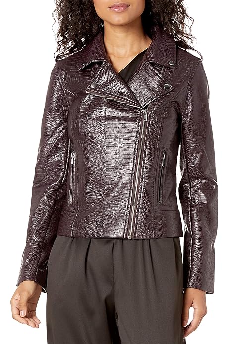Womens Leather Jacket Women's Snake Print PU Leather Biker