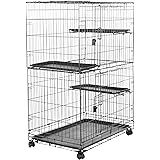 Amazonベーシック 折り畳み式 猫用ケージ 大型 3階層 91L x 57W x 129H cm ブラック